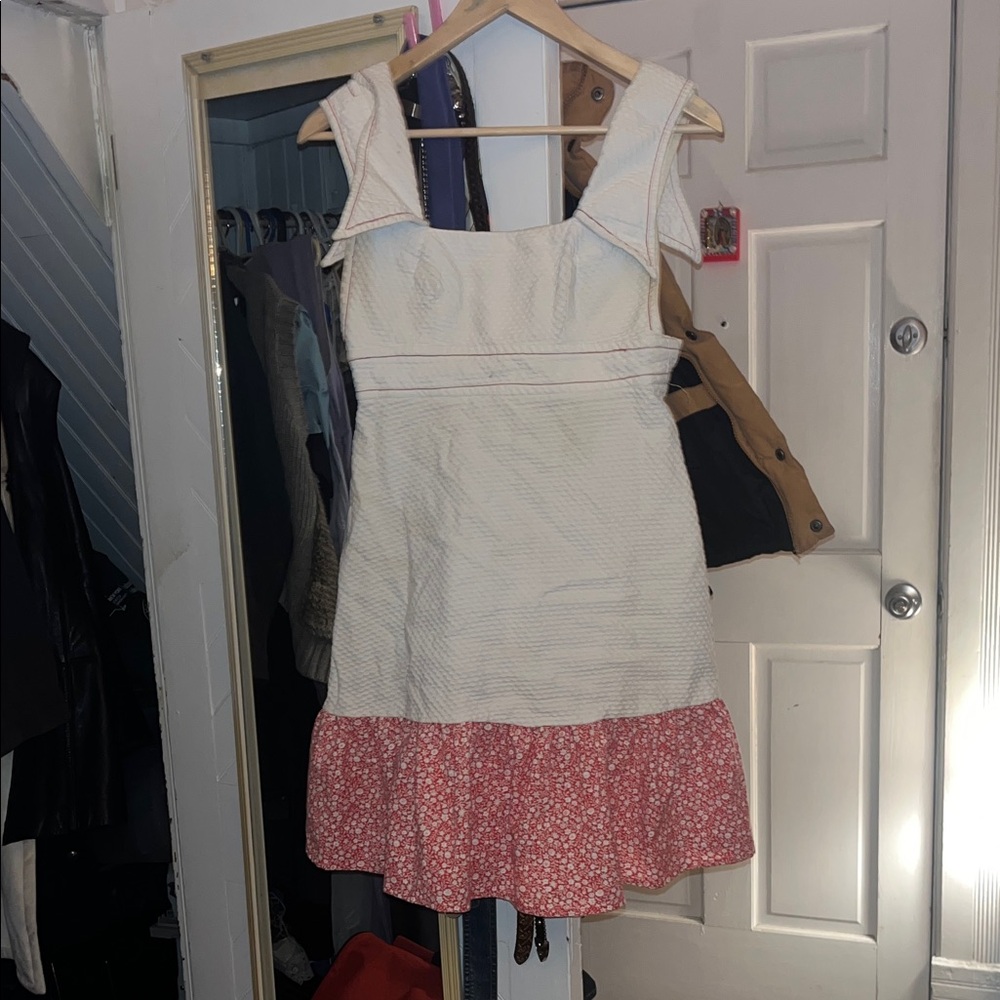 Adorable White and red Floral Hem Sundress - handmade